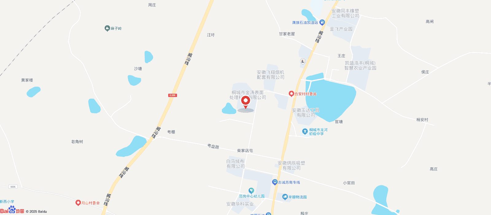 百度地图：安徽省安庆市桐城市范岗镇金涛产业园6号楼位置